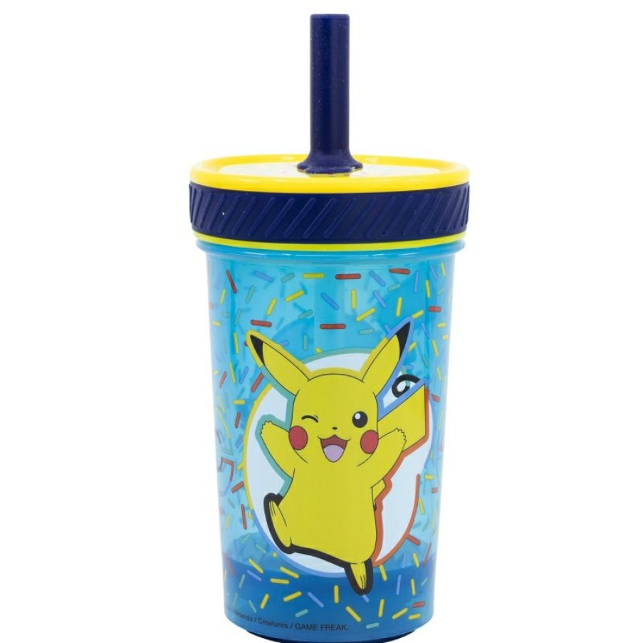 New Pokemon Vaso Pp Antivuelco Con Pajita De Silicona 370 Ml Pokemon Doodle Grip