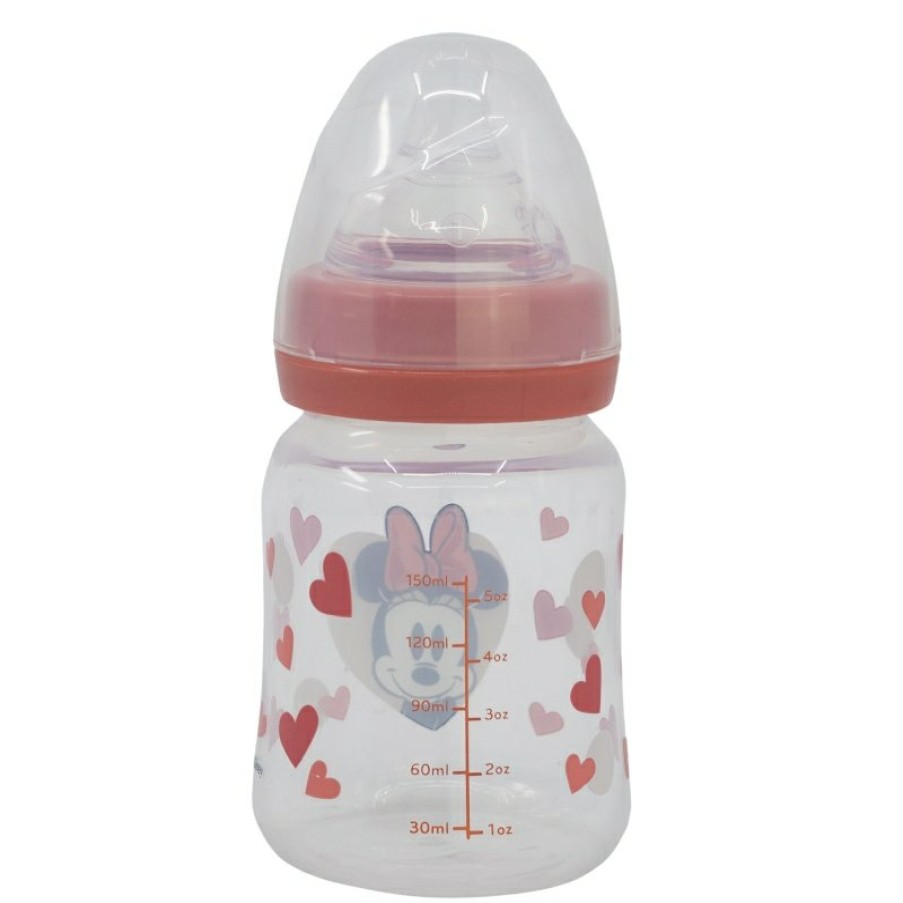 Hot Minnie Mouse Biberon Cuello Ancho 150 Ml Tetina Silicona 3 Posiciones Minnie Mouse Heart Full