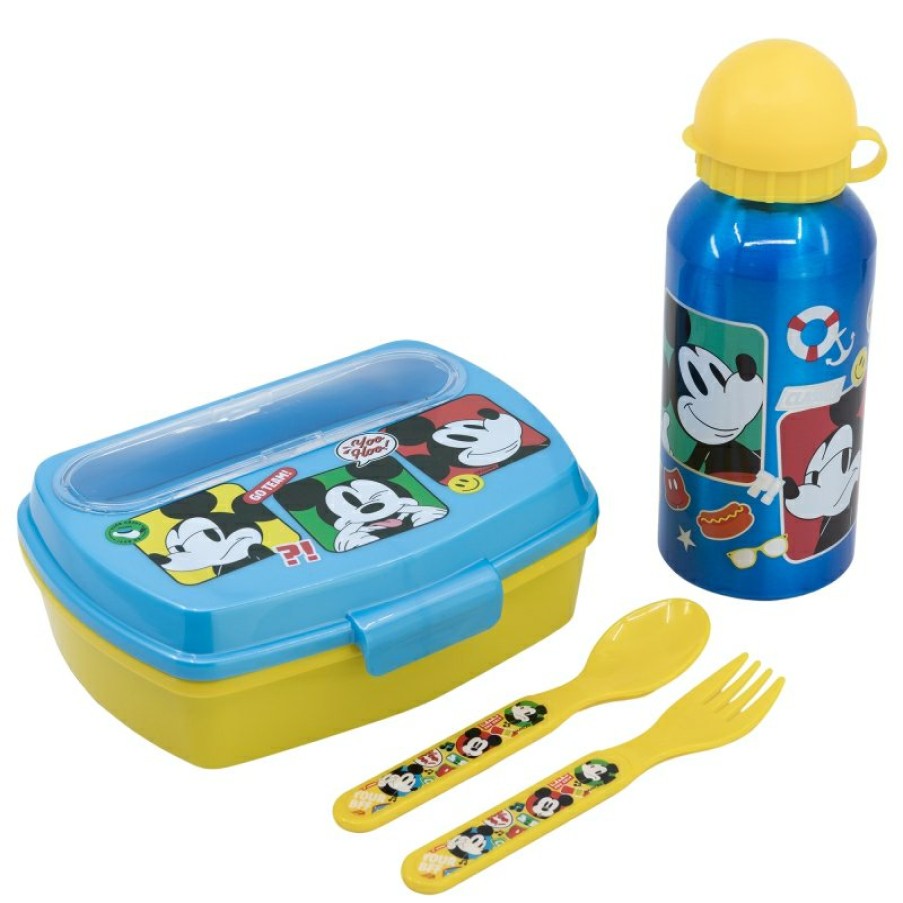 Best MicBest Mouse Set Urban Vuelta Al Cole 4 Pcs (Botella Aluminio 400 Ml Y Sandwichera Con Cubiertos) Mickey Mouse Fun-Tastic