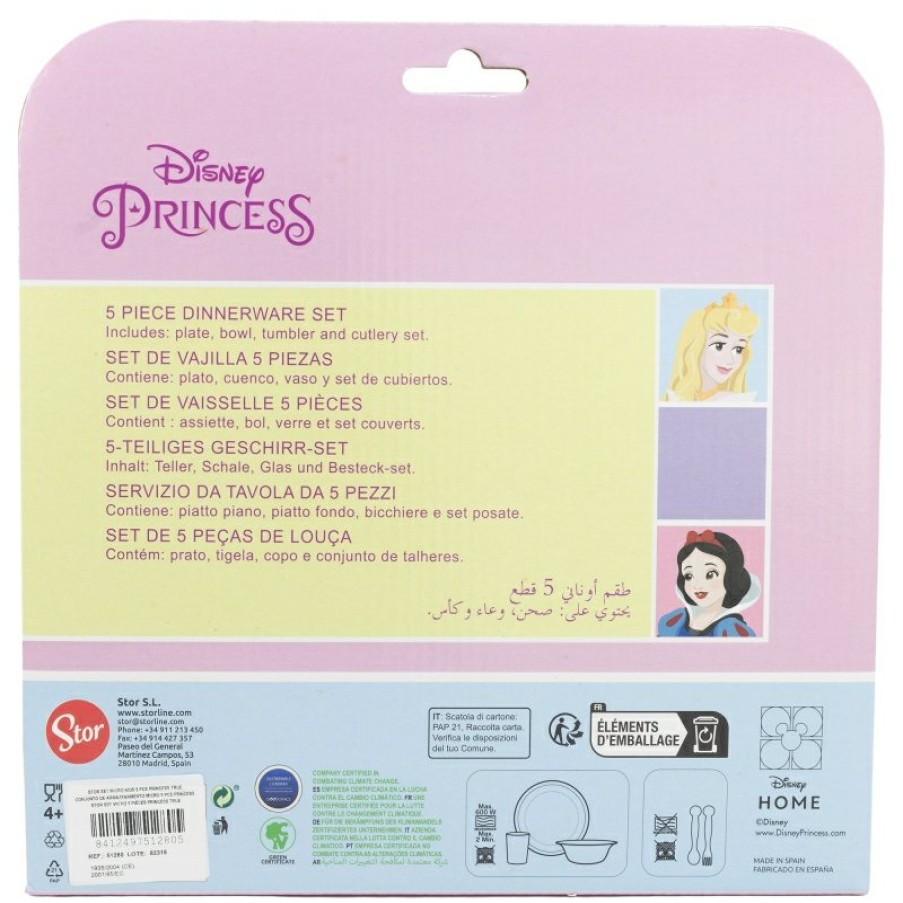 New Princesas Set Micro 5 Pcs (Plato, Cuenco, Vaso 260 Ml Y Cubiertos) Disney Princess True