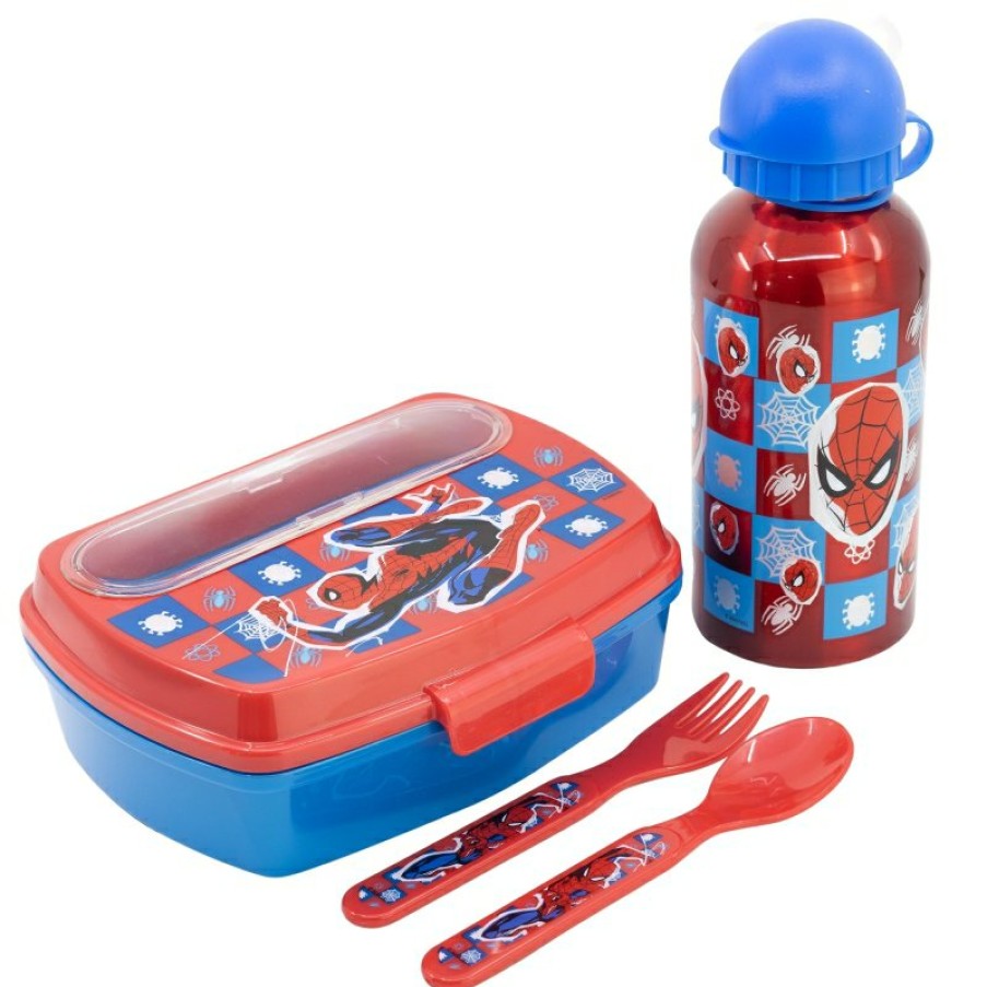 Best Spider-Man Set Urban Vuelta Al Cole 4 Pcs (Botella Aluminio 400 Ml Y Sandwichera Con Cubiertos) Spiderman Midnight Flyer