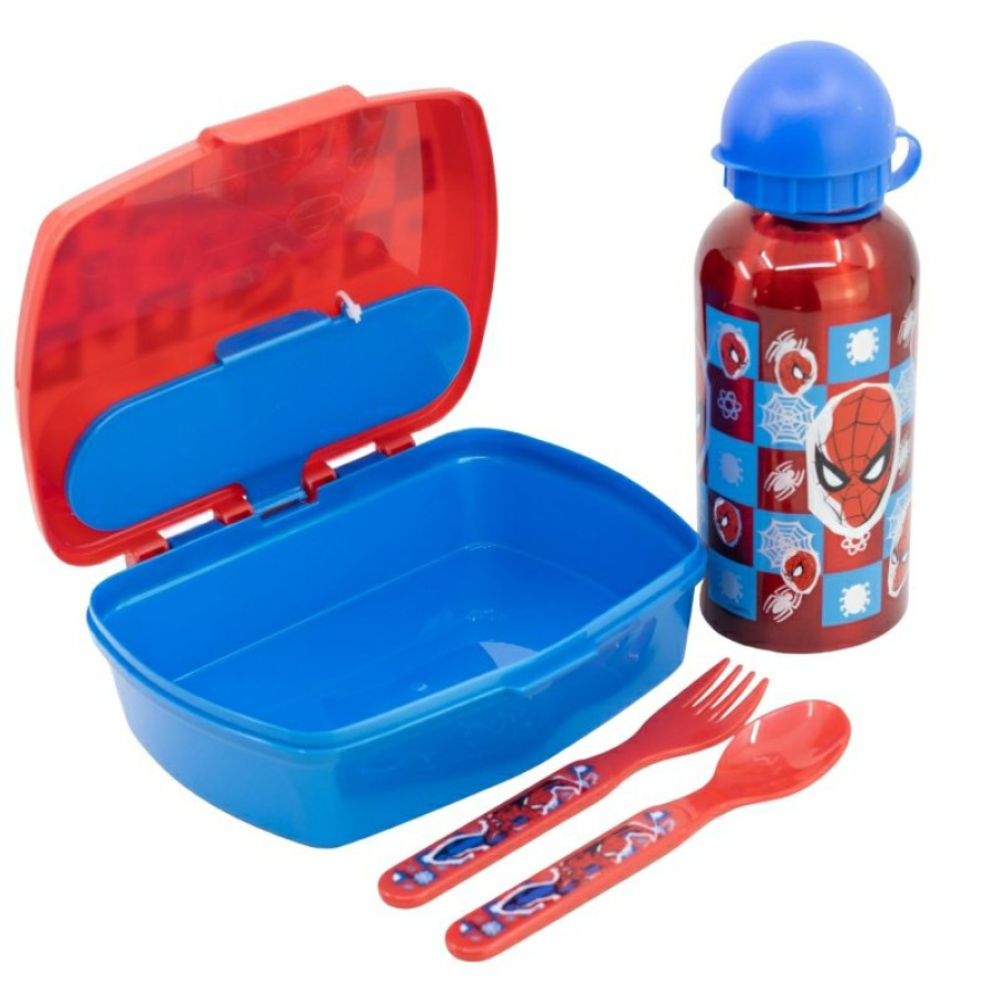 Best Spider-Man Set Urban Vuelta Al Cole 4 Pcs (Botella Aluminio 400 Ml Y Sandwichera Con Cubiertos) Spiderman Midnight Flyer