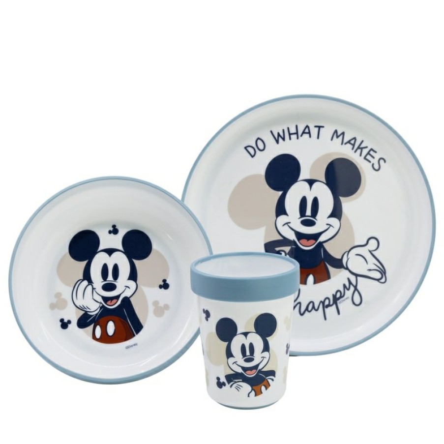 New MicNew Mouse Set 3 Pcs Vajilla Premium Bicolor Antideslizante Mickey Mouse Full Of Smiles