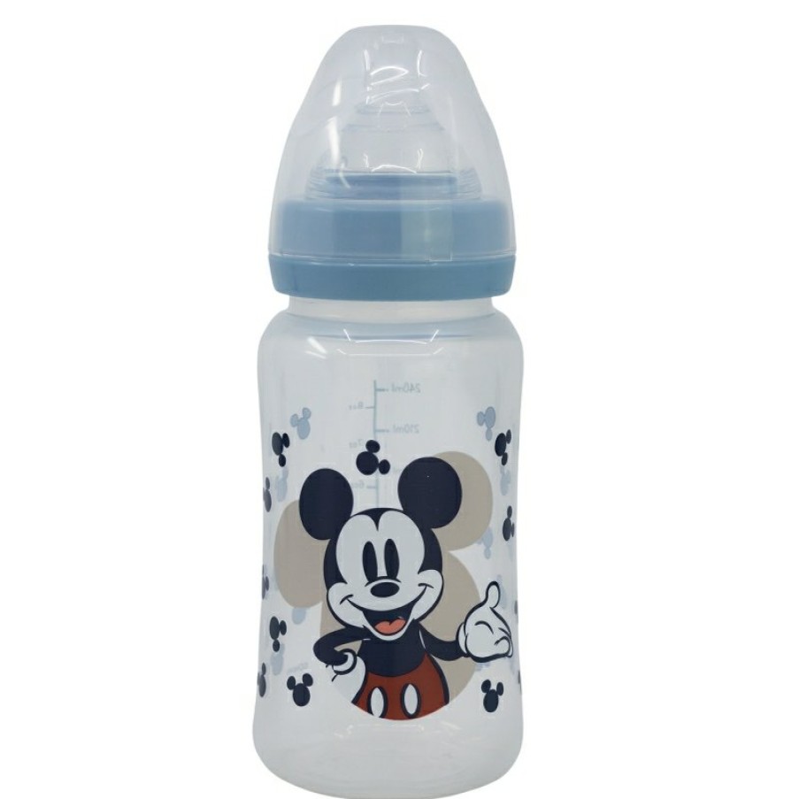 Online MicOnline Mouse Biberon Cuello Ancho 240 Ml Tetina Silicona 3 Posiciones Mickey Mouse Full Of Smiles