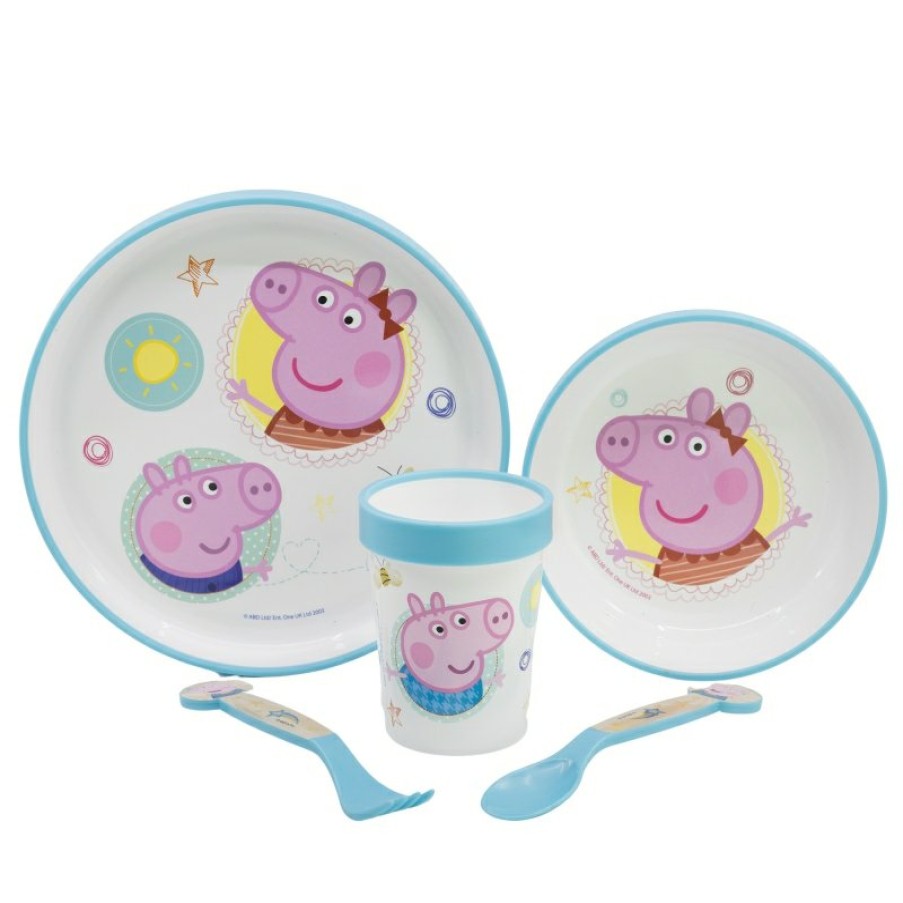 Clearance Peppa Pig Set 5 Pcs Antideslizante Premium Bicolor (Plato, Cuenco, Vaso 260 Ml Y Cubiertos) En Caja Peppa Pig Core