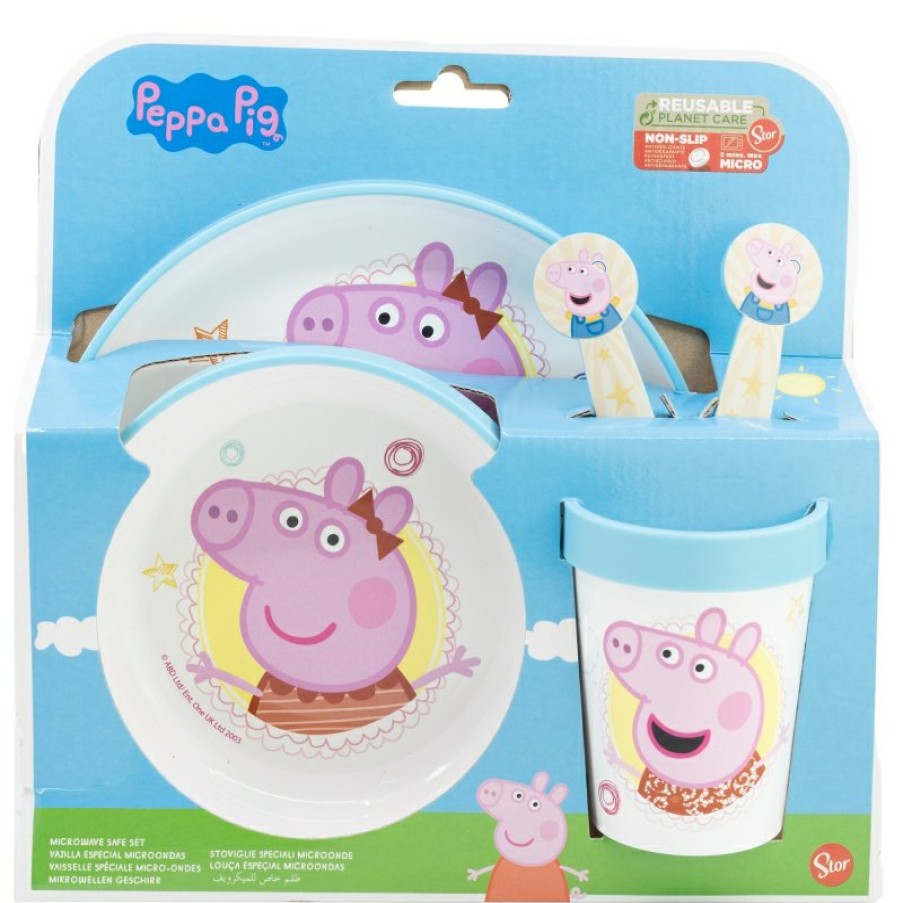 Clearance Peppa Pig Set 5 Pcs Antideslizante Premium Bicolor (Plato, Cuenco, Vaso 260 Ml Y Cubiertos) En Caja Peppa Pig Core