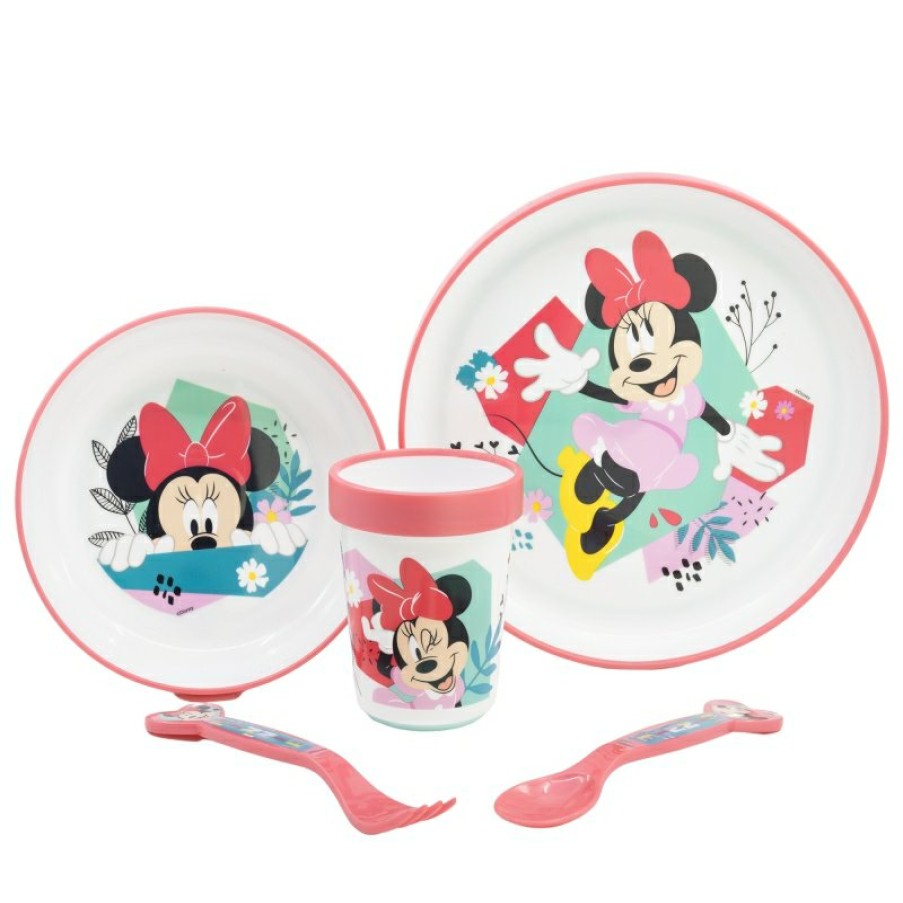 Clearance Minnie Mouse Set 5 Pcs Antideslizante Premium Bicolor (Plato, Cuenco, Vaso 260 Ml Y Cubiertos) En Caja Minnie Mouse Being More Minnie