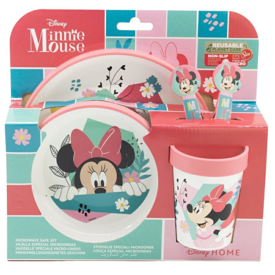 Clearance Minnie Mouse Set 5 Pcs Antideslizante Premium Bicolor (Plato, Cuenco, Vaso 260 Ml Y Cubiertos) En Caja Minnie Mouse Being More Minnie