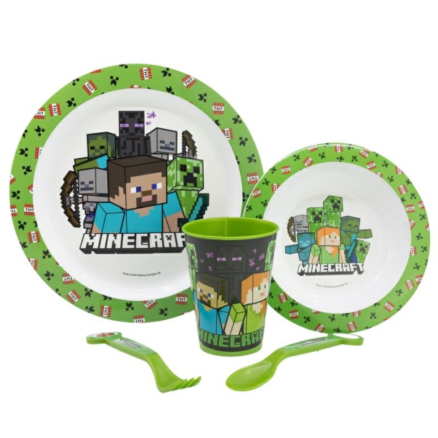 Hot Minecraft Set Micro 5 Pcs (Plato, Cuenco, Vaso 260 Ml Y Cubiertos) Minecraft 2023