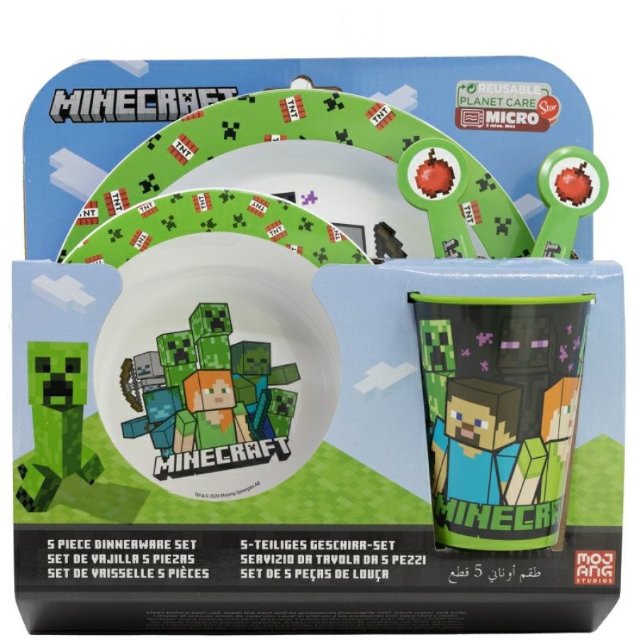 Hot Minecraft Set Micro 5 Pcs (Plato, Cuenco, Vaso 260 Ml Y Cubiertos) Minecraft 2023