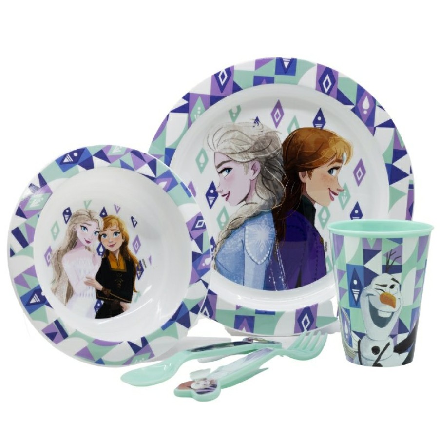 Clearance Frozen Set Micro 5 Pcs (Plato, Cuenco, Vaso 260 Ml Y Cubiertos) Frozen Ice Magic