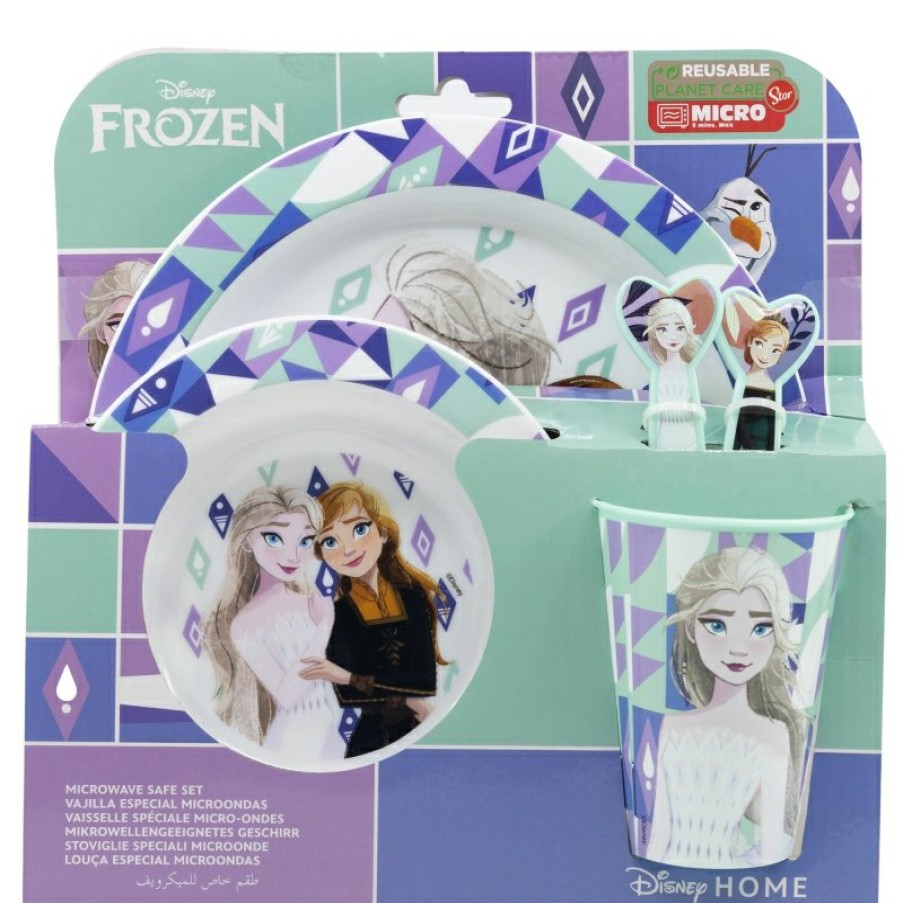 Clearance Frozen Set Micro 5 Pcs (Plato, Cuenco, Vaso 260 Ml Y Cubiertos) Frozen Ice Magic