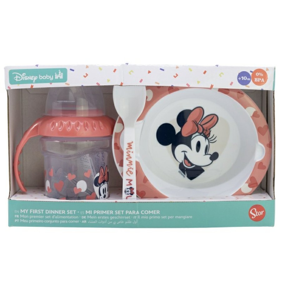 Hot Minnie Mouse Set 3Pcs (Vaso Entrenamiento 250 Ml, Plato Y Cuchara) Minnie Mouse Heart Full