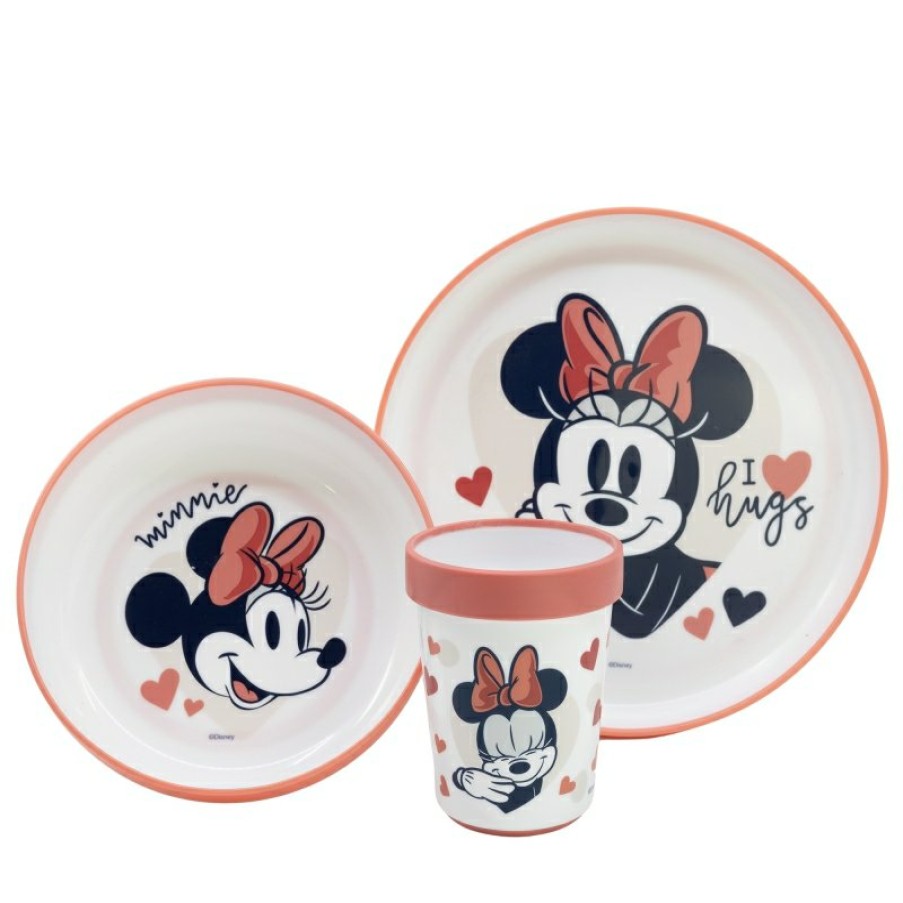 New Minnie Mouse Set 3 Pcs Vajilla Premium Bicolor Antideslizante Minnie Mouse Heart Full